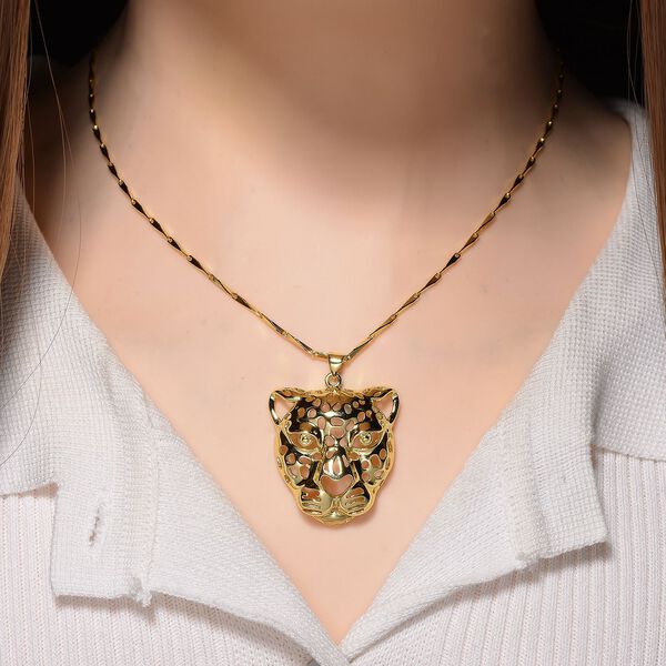 Leopardenkopf-Anhänger mit 44,5+5cm Kette in Goldton image number 1