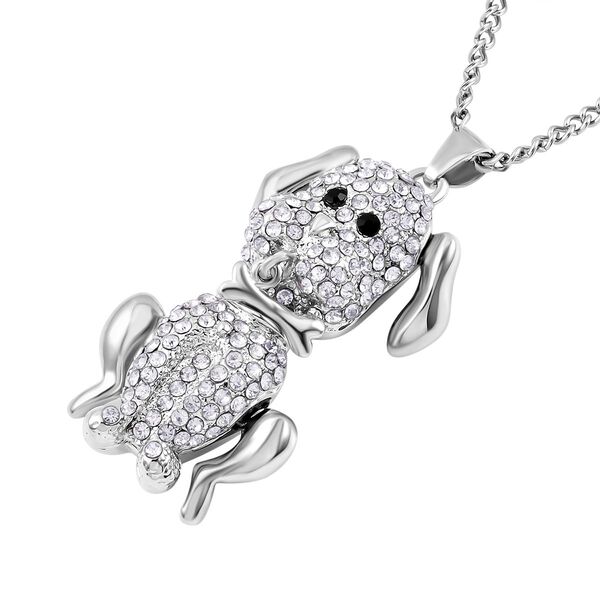 Glitzernder schwarz-wei&szlig;er Kristall-Anh&auml;nger mit beweglichem Hund und Kette image number 4