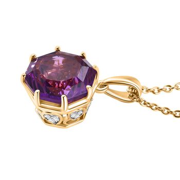 Afrikanischer Amethyst und Zirkon Anh&auml;nger mit 45cm Kette - 6,86 ct.