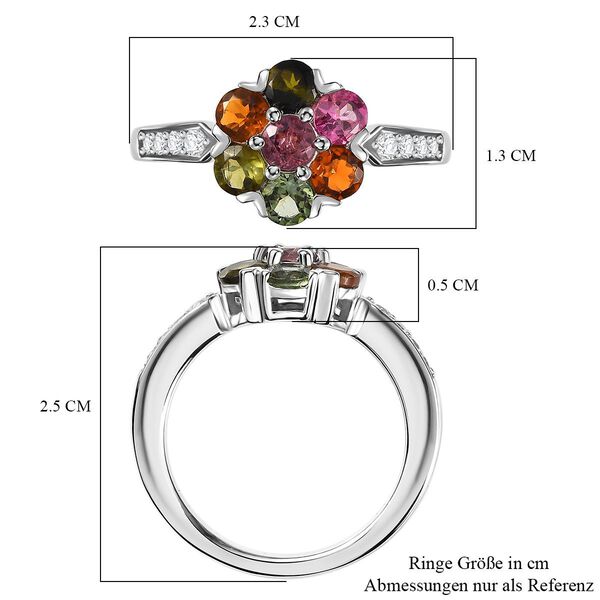 D joy Mehrfarbiger-Turmalin Ring 925 Silber platiniert (Gr&ouml;&szlig;e 19.00) ca. 1.50 ct image number 7