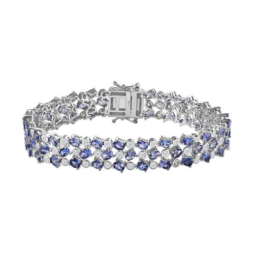 Tansanit, weißer Zirkon Armband, ca. 19 cm 925 Silber platiniert ca. 14.48 ct image number 0