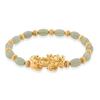 Gr&uuml;ner Aventurin Pixiu Armband, flexibel (ca. 18 - 19 cm), gelb vergoldet ca. 35.00 ct