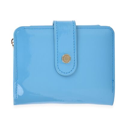 Gl&auml;nzendes Trifold-Portemonnaie aus Lackleder mit RFID-Schutz, 12 x 10 cm, Blau