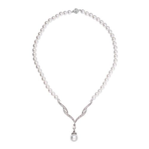 Weiße Muschelkernperlen und Kristall-Halskette, 53,25 cm - 155,50 ct. image number 0