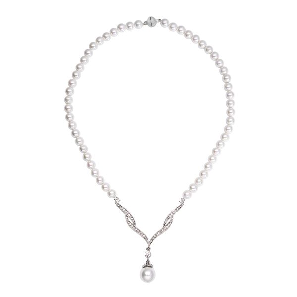 Weiße Muschelkernperlen und Kristall-Halskette, 53,25 cm - 155,50 ct. image number 0