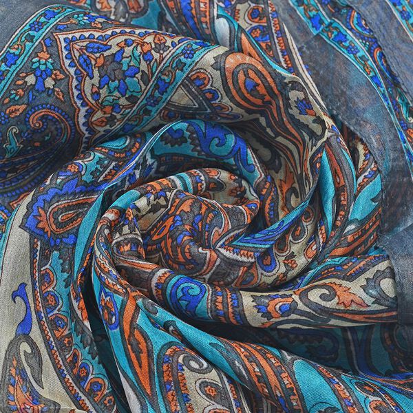 Bedruckter Seidenschal, 48x160cm, Graugr&uuml;n image number 6