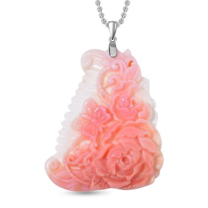 SEHR SELTENER Nat&uuml;rlicher Rosa K&ouml;nigsmuschel Anh&auml;nger mit Kette ca. 50 cm, 925 Silber rhodiniert