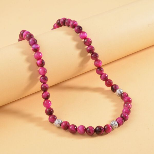 Rosane Tigerauge Halskette ca. 45 cm 925 Silber rhodiniert ca. 185.00 ct image number 2