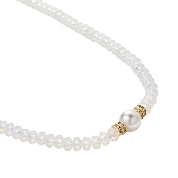 Weiße Muschelkernperle (9-11 mm), Opalite Halskette, verstellbar 40.5 cm +10 cm Extender, goldfarben image number 4