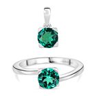 Luxuriant - AAA Lab Created Kolumbianischer Smaragd Schmuckset 925 Silber rhodiniert (Größe 17) ca. 2.70 ct