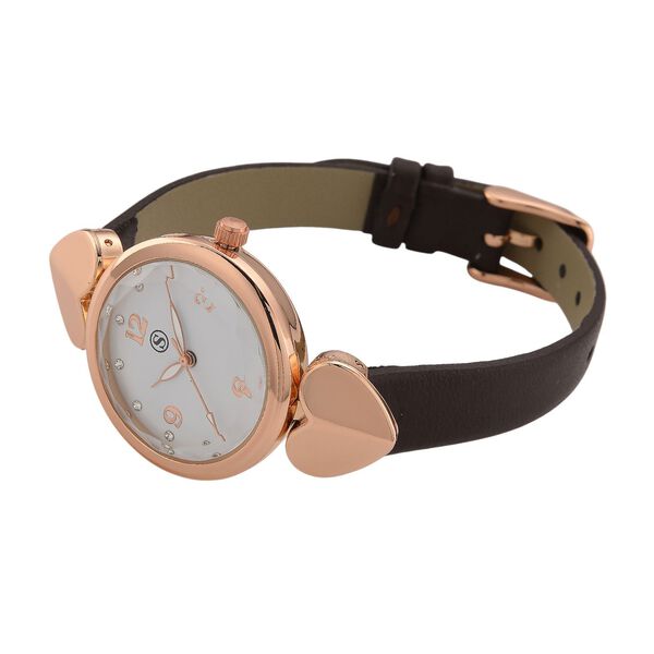 STRADA Uhr mit PC21S Japan-Uhrwerk, Edelstahl-Mesh-Armband, Ros&eacute;gold mit Kristallzifferblatt, Braun image number 5