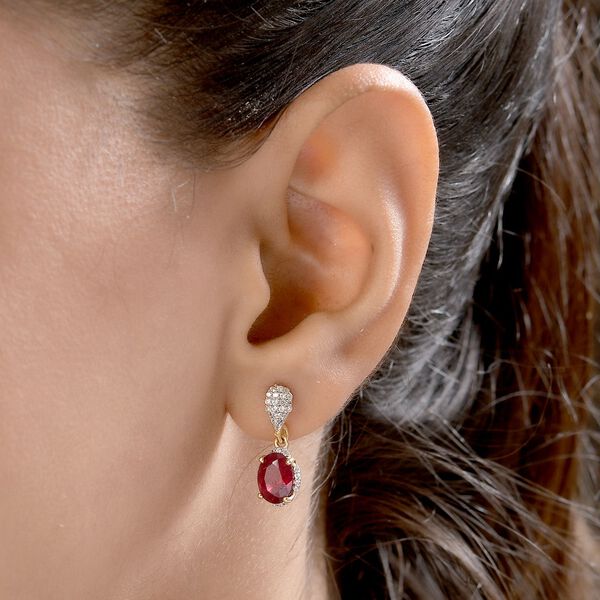 Afrikanische Rubin und wei&szlig;e Zirkon-Ohrringe, 925 Silber vergoldet ca. 3,84 ct image number 3