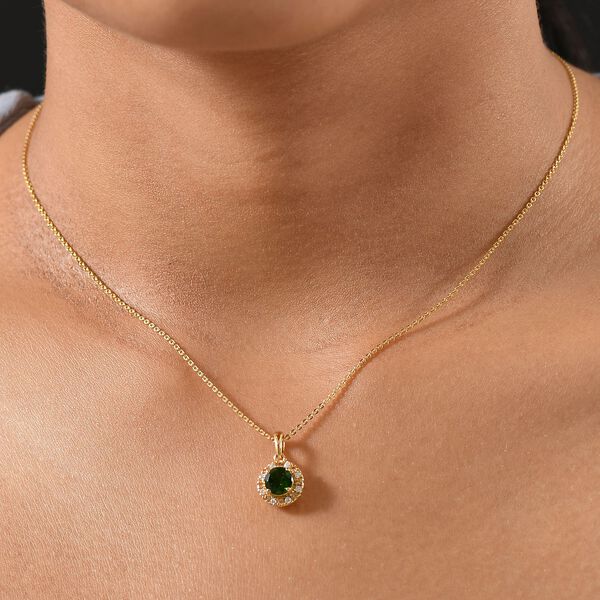 Natürlicher Chromdiopsid, Gelber Saphir, Moissanit, Anhänger mit Kette, ca. 50 cm, 925 Silber 750 Gelbgold Vermeil ca. 1.10 ct image number 3