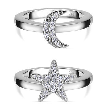 2er-Set Moissanit Ring 925 Silber rhodiniert ca. 0,40 ct