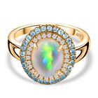 AA Natürlicher, äthiopischer Welo Opal, Paraiba-Apatit Ring 925 Silber 750 Gelbgold Vermeil (Größe 17.00) ca. 3.01 ct