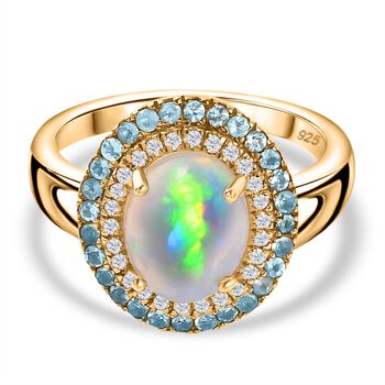 AA Nat&uuml;rlicher, &auml;thiopischer Welo Opal, Paraiba-Apatit Ring 925 Silber 750 Gelbgold Vermeil (Gr&ouml;&szlig;e 17.00) ca. 3.01 ct