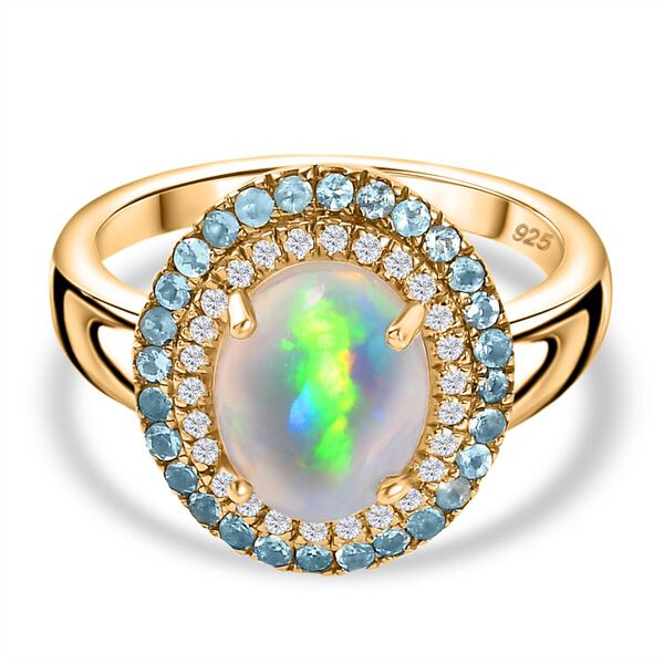AA Natürlicher, äthiopischer Welo Opal, Paraiba-Apatit und Moissanit-Ring - 3,01 ct. image number 0