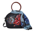 SUKRITI, Handbemalte 100% Leder Tasche mit Maulbeerseiden Schal, Schmetterling Muster, Schwarz image number 0
