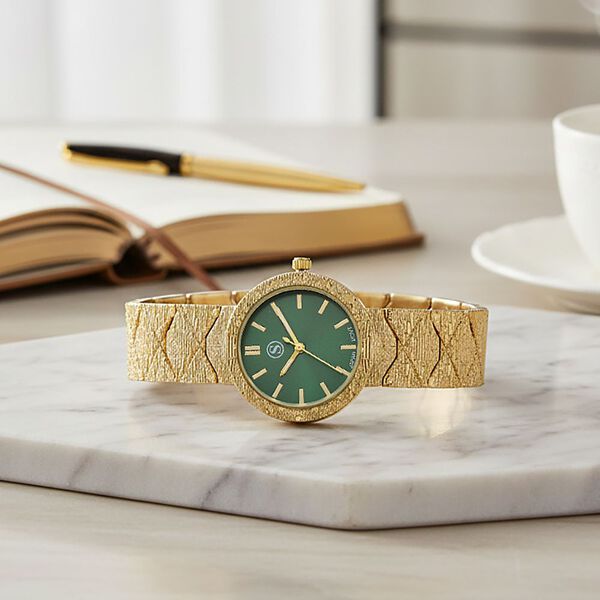 STRADA - Japanisches Uhrwerk, Gr&uuml;nes Zifferblatt mit goldplattiertem Alloy Armband, 20 cm image number 1