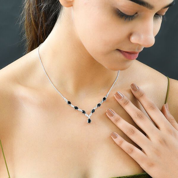 Schwarze Spinell Halskette, ca. 45 cm, 925 Silber ca. 4,98 ct image number 2