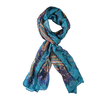 LA MAREY Seidenschal mit Paisley Design, 100% Seide, 49 x 160 cm, Royal T&uuml;rkis