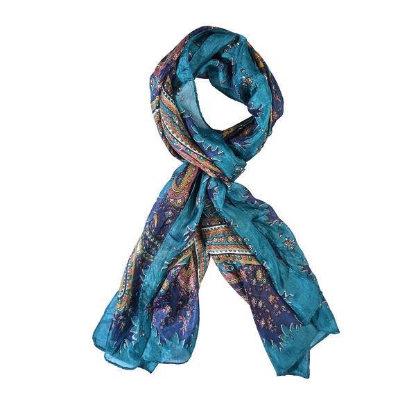 LA MAREY Seidenschal mit Paisley Design, 100% Seide, 49 x 160 cm, Royal T&uuml;rkis