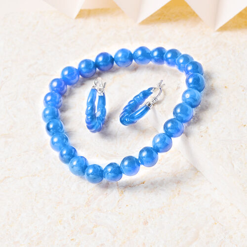 Blaue Jade Schmuckset 925 Silber rhodiniert ca. 129,00 ct. image number 1