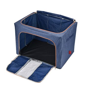 Faltbare Aufbewahrungsbox aus Stoff mit Metallrahmen und PVC Fenster, 60 x 44 x 40 cm, 100L, Blau