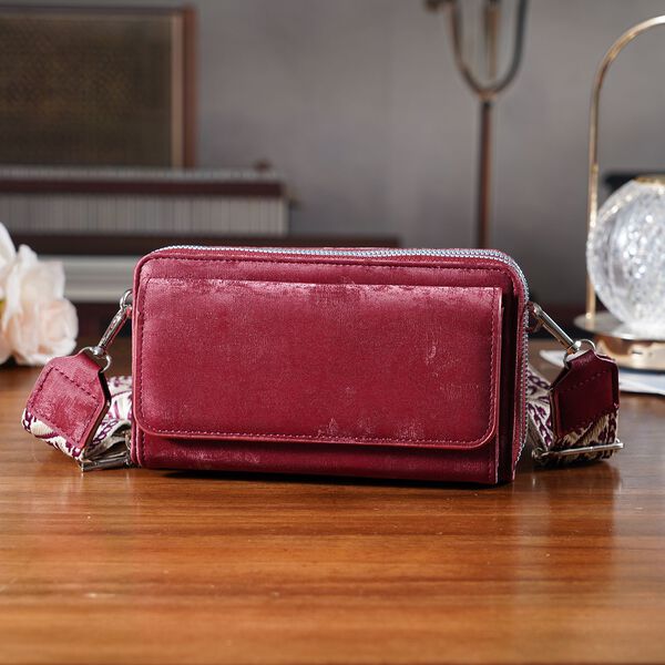 Crossbody-Tasche mit RFID-Schutz und Muster-Schulterriemen, 19x6x11 cm, Rot image number 2