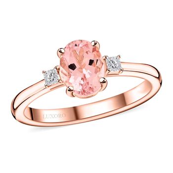 LUXORO zertifiziert und gepr&uuml;ft AAA Rosa Morganit und Diamant Ring in 417 Ros&eacute;gold - 1,35 ct.
