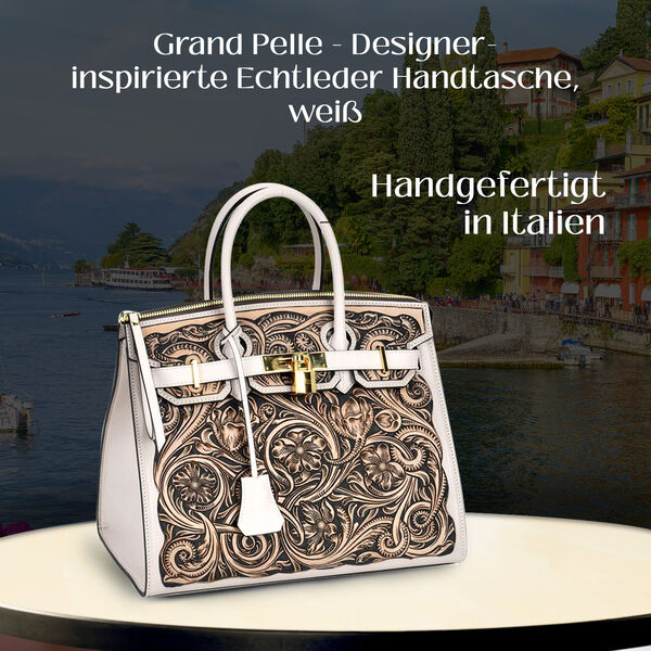 Grand Pelle  - Designer-inspirierte Echtleder Handtasche, wei&szlig; image number 2