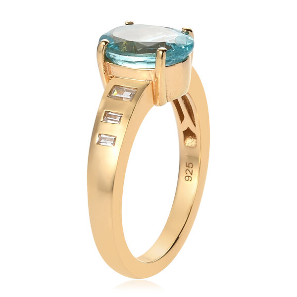 Blauer Apatit und Zirkon Ring 925 Silber 585 Vergoldet image number 5