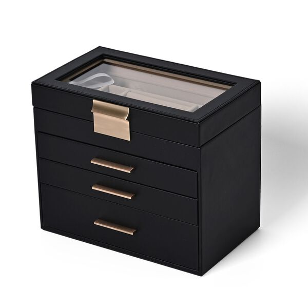 Schmuckbox, 4 Schichten mit Chic-Griff und Glasfenster, schwarz image number 3