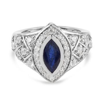 Masoala Saphir (Fissure gef&uuml;llt) und Zirkon Ring 925 Silber platiniert (Gr&ouml;&szlig;e 17.00) ca. 2,61 ct