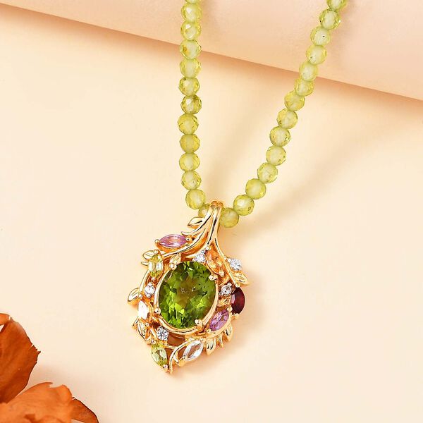 Peridot und Multi-Edelstein-Anhänger mit 45cm Kette - 23,84 ct. image number 2