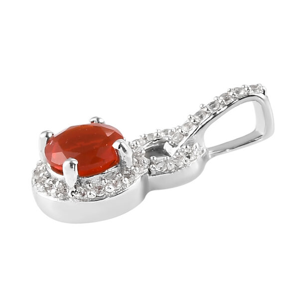 Mexikanischer Kirschfeuer-Opal und Zirkon-Anh&auml;nger in Silber image number 4