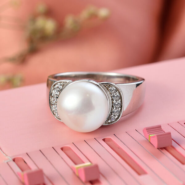 EverTrue S&uuml;&szlig;wasser Perle und Zirkon Ring in Silberton image number 2