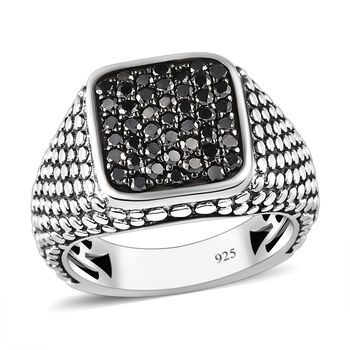 Schwarzer Diamant Ring, 925 Silber Schwarz oxidiert (Gr&ouml;&szlig;e 22.00) ca. 1.00 ct
