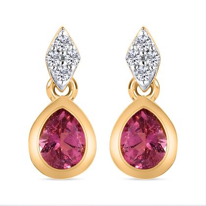 AA Rubellit und wei&szlig;e Zirkon Ohrringe, 925 Silber Gelbgold Vermeil ca. 0.71 ct