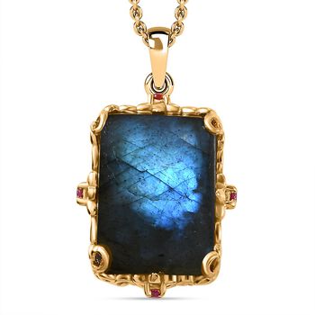 AAA Labradorit und Rhodolith Granat Anh&auml;nger mit 50cm Kette - 15,62 ct.