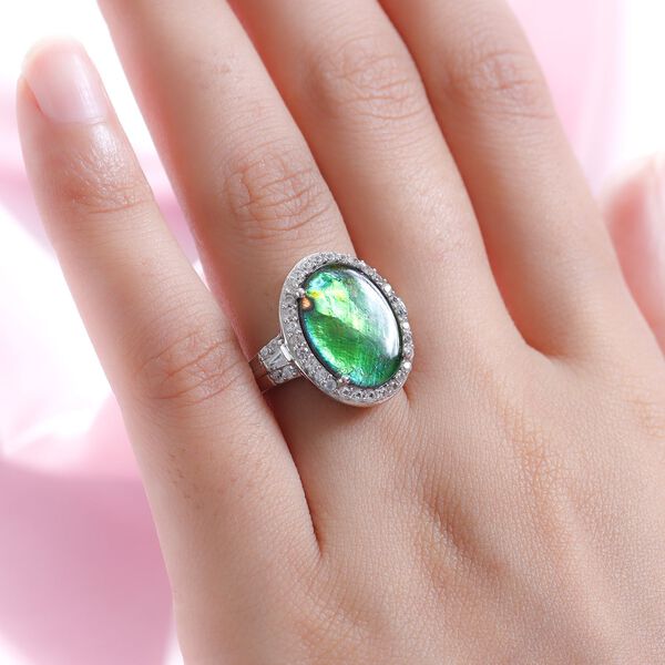 Kanadischer Ammolit und Zirkon-Halo-Ring in Silber image number 3