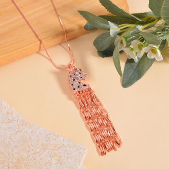 Schwarzer Kristall, Wei&szlig;er Zirkonia Halskette ca. 60 cm Legierung emailliert