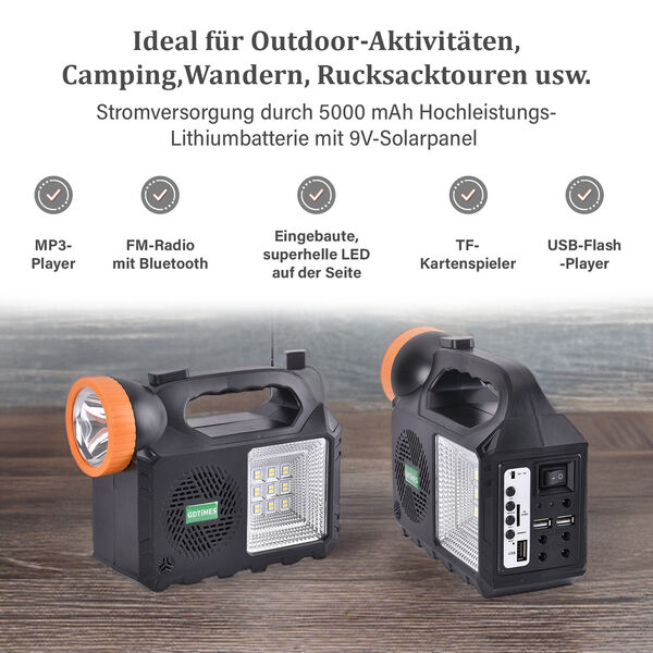 Multifunktionale Solar-Taschenlampe, 21,5x8x16,5cm, Schwarz image number 6