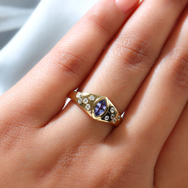 Tansanit und Zirkon Ring 925 Silber vergoldet  ca. 0,57 ct image number 3