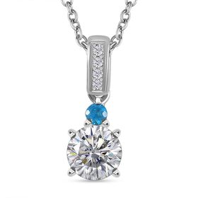 Moissanit, Neon Apatit Anhänger mit Kette, 925 Silber rhodiniert ca. 1.08 ct
