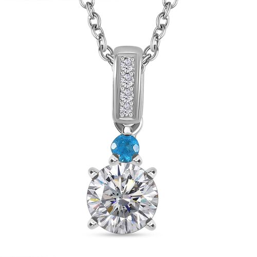 Moissanit, Neon Apatit Anhänger mit Kette, 925 Silber rhodiniert ca. 1.08 ct image number 0