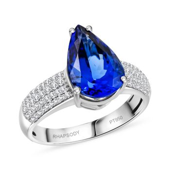 RHAPSODY zertifiziert und gepr&uuml;ft AAAA Tansanit und VS-EF Diamant Ring in 950 Platin - 4,80 ct.