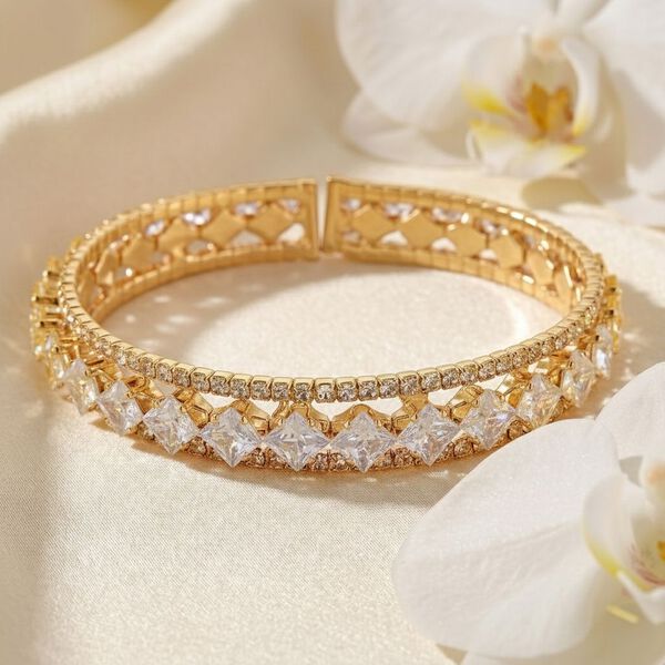 Wei&szlig;er Zirkonia Armreif, Flexibles (ca. 18-19 cm)  Nickelfreies Messing image number 1