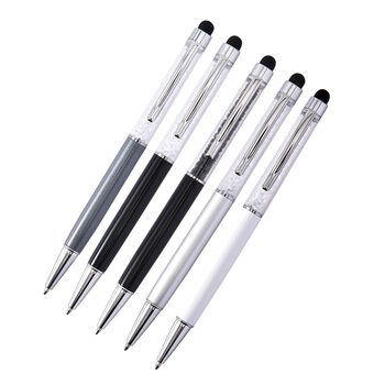 5er Set - Kristall gef&uuml;llte Aluminium-Kugelschreiber, schwarz/wei&szlig;