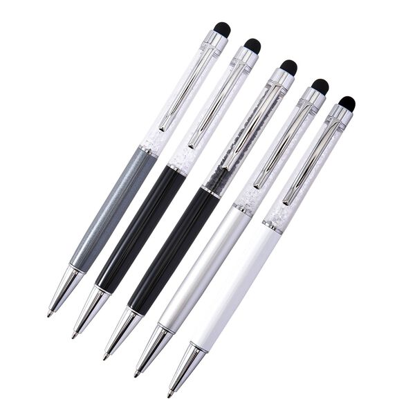 5er Set - Kristall gef&uuml;llte Aluminium-Kugelschreiber, schwarz/wei&szlig;
